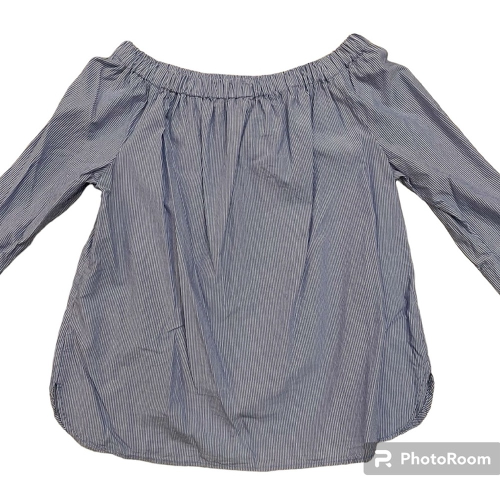 BEACH LUNCH LOUNGE Blue White Stripe Off the Shoulder Summer Top Size Medium